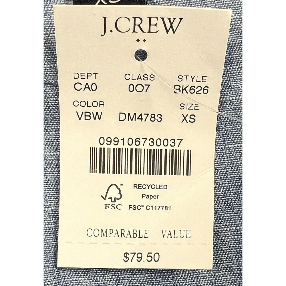 J. Crew Chambray Ruffle Square Neck Blouse XS Beach Coastal Romantic Cottagecore